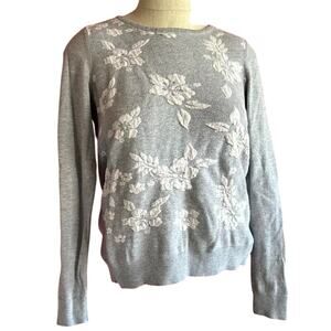 Womens Sweater Size Small Grey Floral Winter Fall Cozy Holidays Business Casual